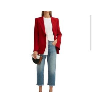 MONSE Straight Leg Asymmetrical Waist Jeans 100% Lamb Leather Trim NEW Size 10